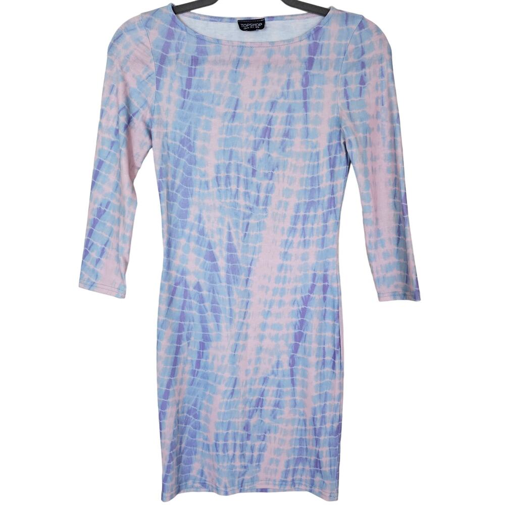 Topshop Mini Dress Womens Size 4 Pink Tie-dye Stretch Bodycon Style